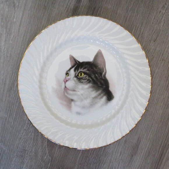 Royal Staffordshire Bone China CAT Plate Gold Rim Vintage (F69) - Picture 1 of 6